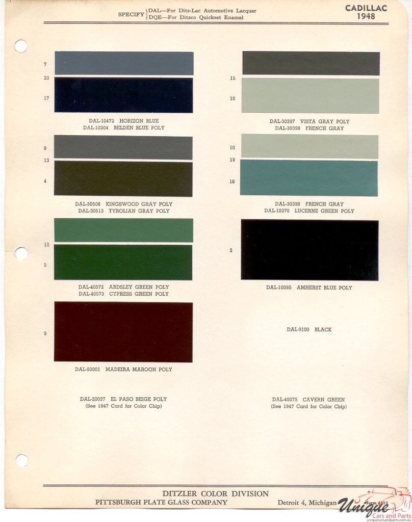 1948 Cadillac Paint Charts PPG
